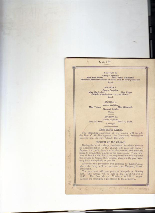 Back cover of the Emily Davison funeral procession