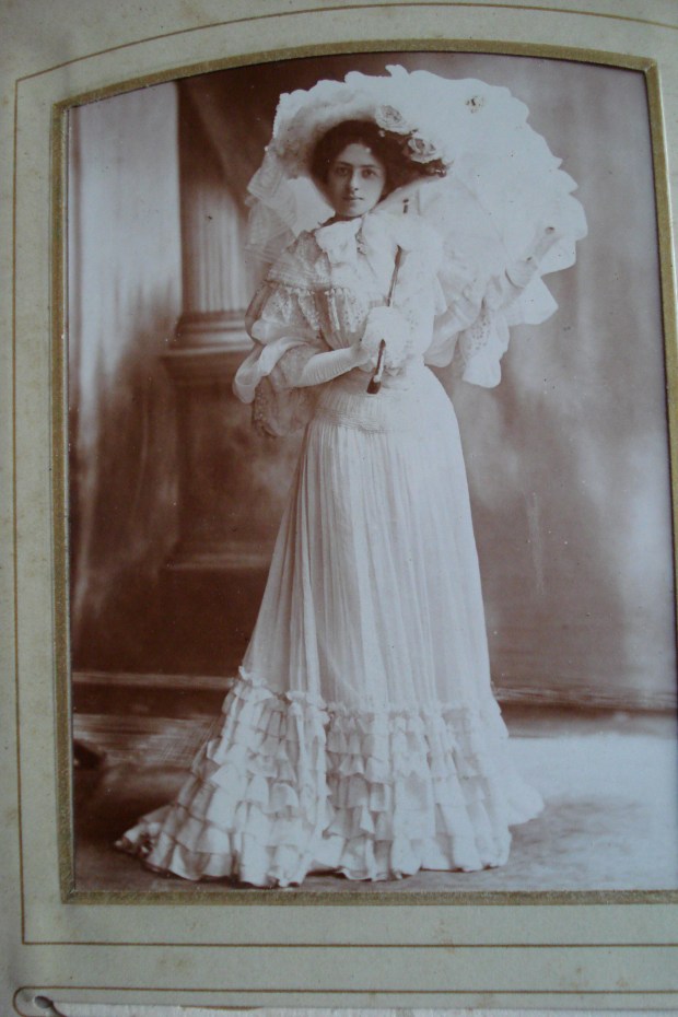 Kate Frye photographed in costume for her part in J. M. Barrie's 'Quality Street' - on tour in 1903