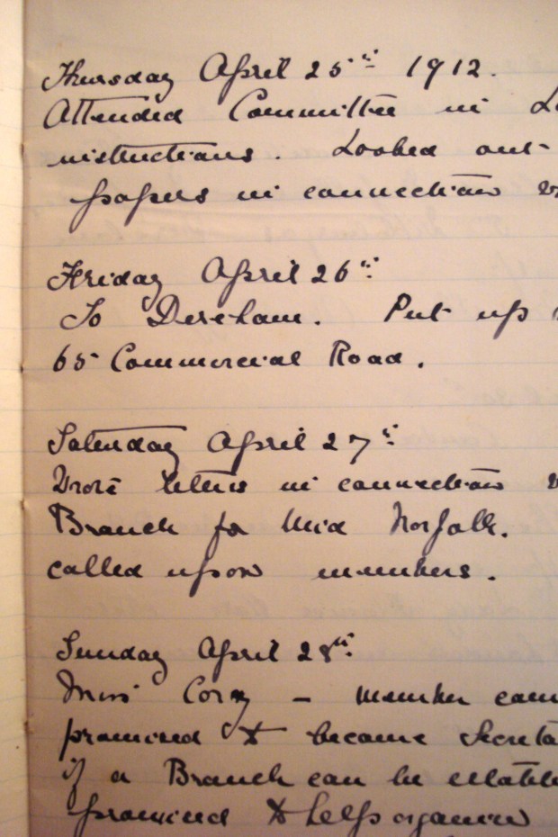 A page from the 'Organiser's Book' kept by Kate for perusal by the Committee of the NCS