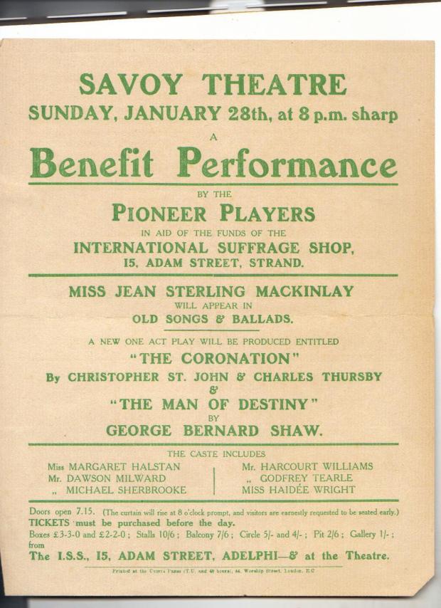 Kate Frye's copy of the flyer for the ISS Benefit Performance of 'The Coronation'