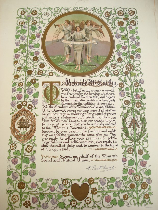 Illuminated address presented to Adelaide McCarthy