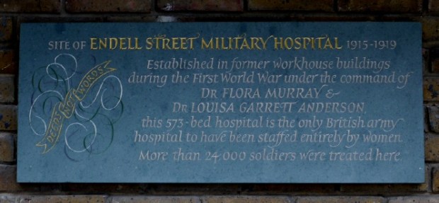 Plaque commemorating the Endell Street Military Hospital (photo courtesy of Plaques of London website)
