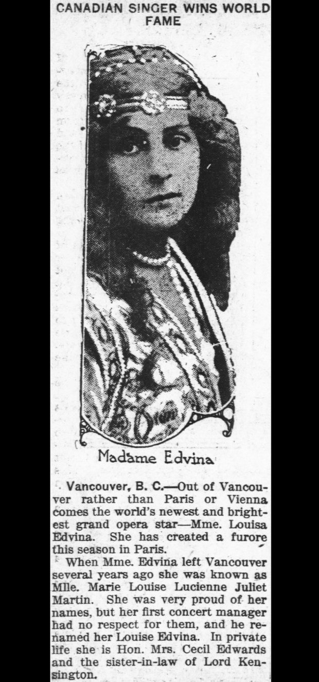 Louise Edvina (image courtesy of Past Tense Vancouver Histories website)
