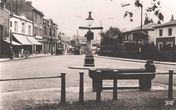Twickenham Green c 1920s. The scene is still remarkably unchanged. No 15 is just out of the picture on the right - the house identical to the one on the right here. (Photo courtesy of Twickenham Museum)
