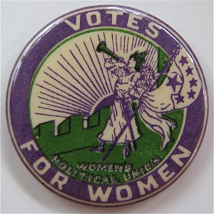 'Bugler Girl' Women's Political Union badge (image courtesy of Ken Florey's Woman Suffrage Memorabilia website)