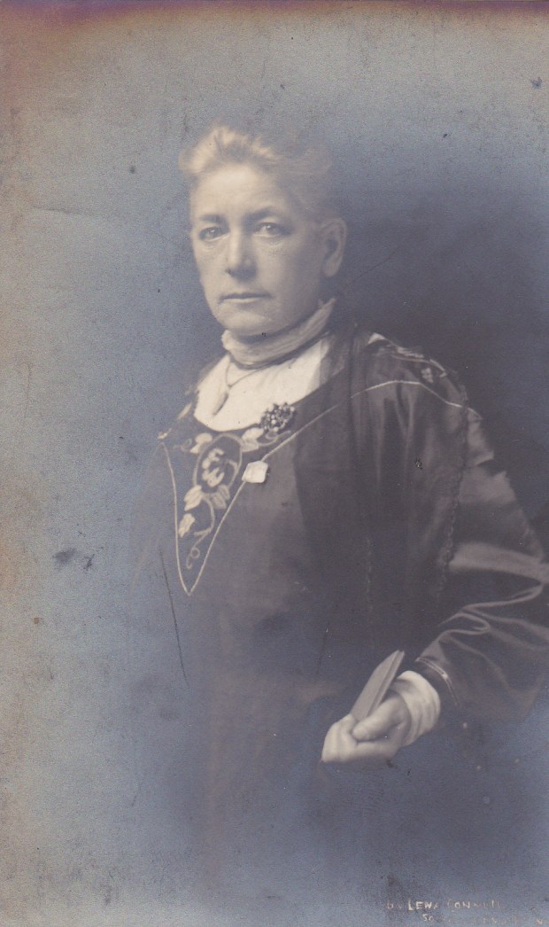 Sarah Benett, sometime treasurer of the WFL, wearing her WFL 'Holloway' brooch